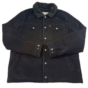 Levi's Black Corduroy Sherpa Lined Trucker Jacket Button Front Coat Men's Size L